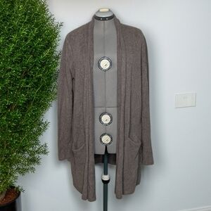Barefoot Dreams Bamboo Chic Cozychic Essential Long Cardigan Taupe Brown 1X Plus